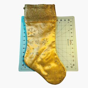 Gold Lame Christmas Stocking Glitter Snowflake Design Elegant Holiday Decor